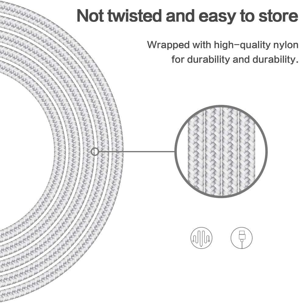 [Apple Mfi Certified] 6Pack(3/3/6/6/6/10Ft) Iphone Charger Nylon Braided Fast Charging Lightning Cable Compatible Iphone 14Pro/14/13Pro/13/12Pro/12/11And More-Silver&White