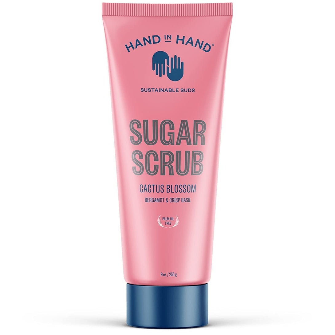 Hand in Hand Sugar Scrub, Gentle Exfoliation for All Skin Types, 9 Ounce, Bergamot & Crisp Basil, Cactus Blossom Scent, Single