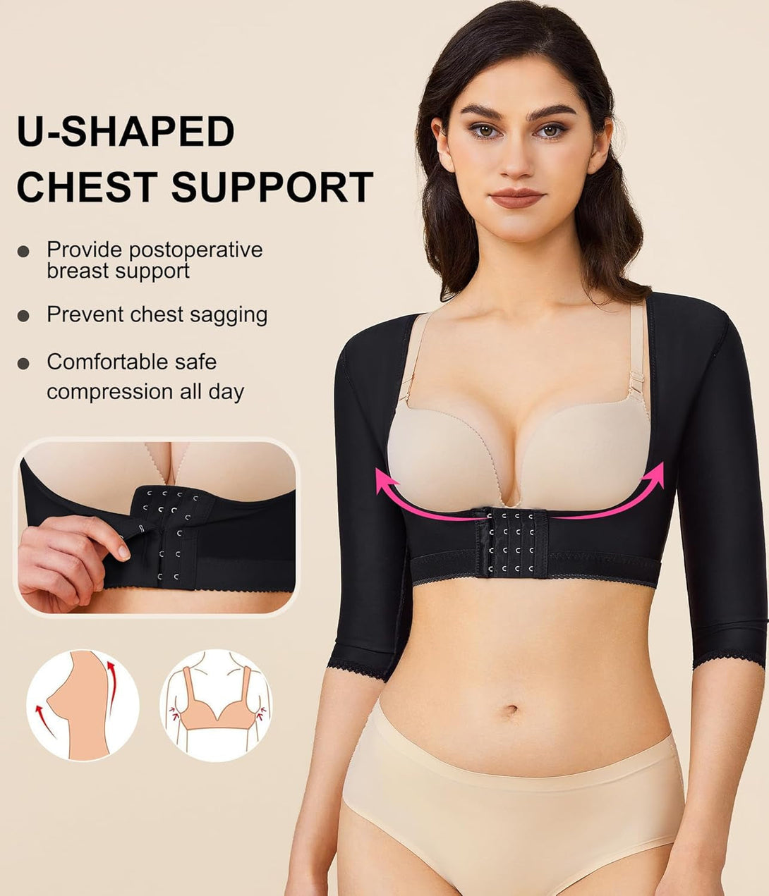 BRABIC Upper Arm Shaper Post Surgical Slimmer Compression Sleeves Posture Corrector Tops Shapewear for Women