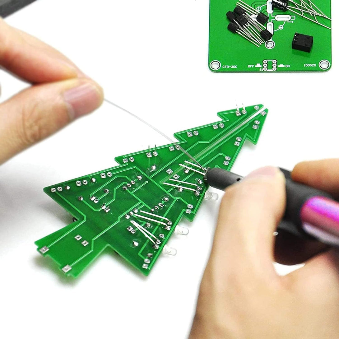3D Xmas Christmas Tree DIY Model Assemble Kit with 7 Color Flashing RGB LED Circuit Funny Electronic Science Experiment Kit STEM Project PCB Board for Student Teens Soldering Practice Learning
