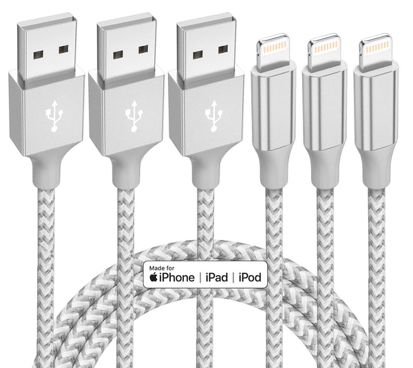 Iphone Charger 3 Pack 10 Ft Apple Mfi Certified Lightning Nylon Braided Cable Fast Charging Cord Compatible with Iphone 13 12 11 Pro Max XR XS X 8 7 6 plus SE Ipad and More