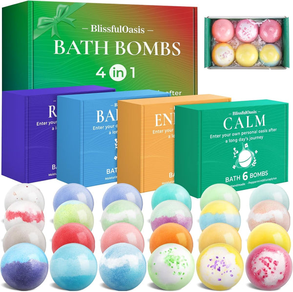 Bath Bombs Set, 24 Pcs Shower Bombs with 6 Refreshing Scents, Perfect for Moisturizing & Relaxing, Ideal for Birthday, Mother'S Day, Valentine'S Day Present Giving, Presents for Women