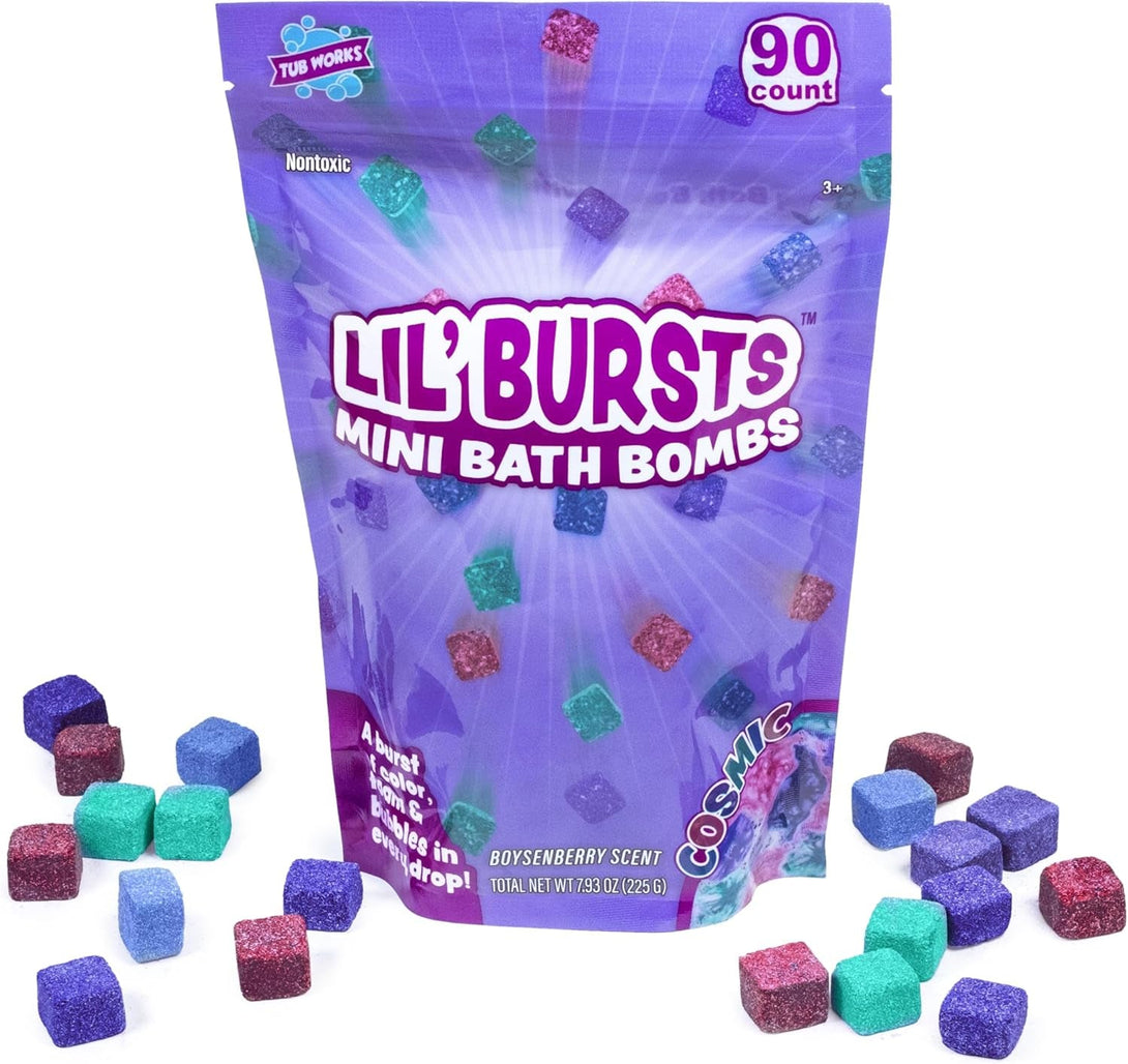 Lil' Bursts Mini Bath Bombs for Kids, 90 Count, Cosmic | Nontoxic | Tiny with a Burst of Color, Foam & Bubbles | Customize with Fun Colors | Create Bath Art