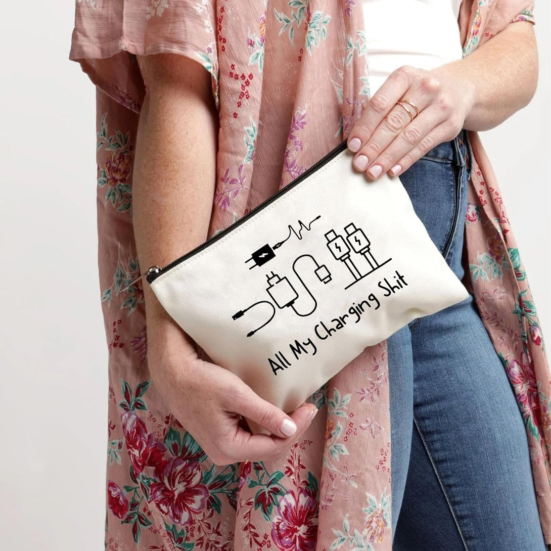 All My Charging Shit Bag,Fun and Versatile Bag with Charger Graphics, Teenage Boy Gift, Birthday Gifts, Travel Accessories (Style D)