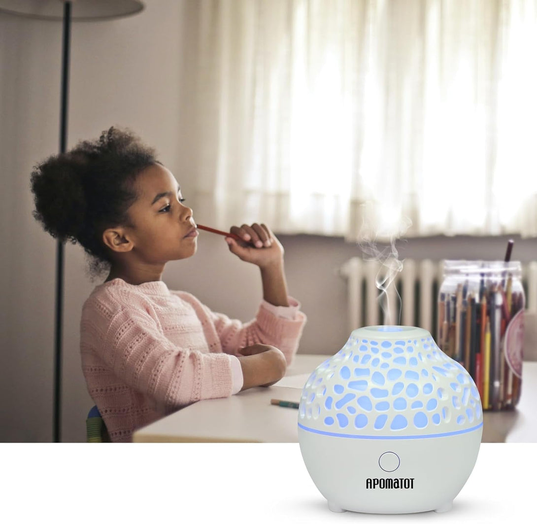 APOMOTOT 2 Pack Essential Oil Diffuser,Mini Portable Aromatherapy Diffusers,60Ml Cool Mist Humidifier with USB 7 LED Light Color,Waterless Auto Shut-Off for Gift Home Office Room