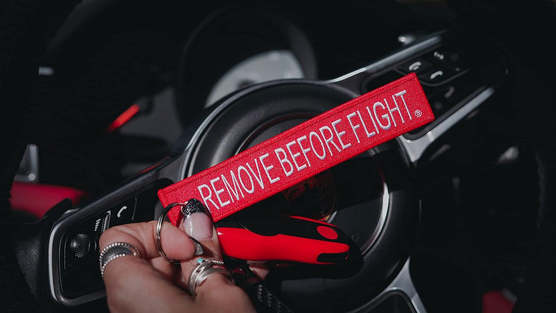AIXEPA 10X Remove before Flight Red/White Key Chain 5.5" X 1" (10 Pack)