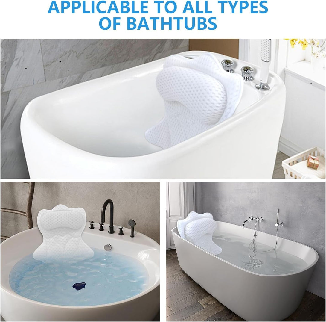 REEZEIVI Bath Pillows for Tub,Bath Pillow with 6 Non-Slip Suction Cups,Soft 4D Mesh Fabric,Bathtub Pillows for Tub Neck and Back Support,Extra Thick Luxury Bathtub Pillows,White
