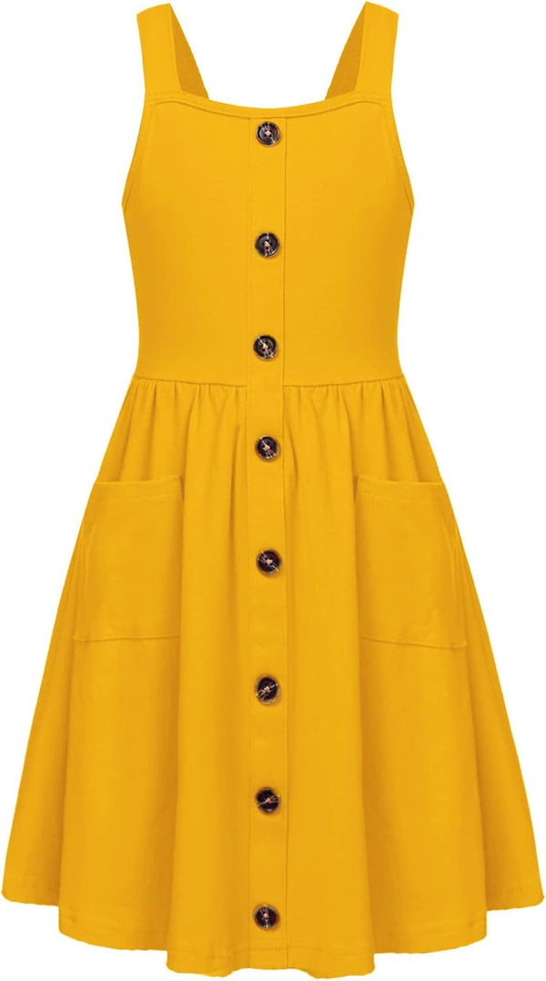 Arshiner Girl'S Spaghetti Strap Button down Midi Sleeveless Summer Casual Sundress A-Line Dress with Pockets