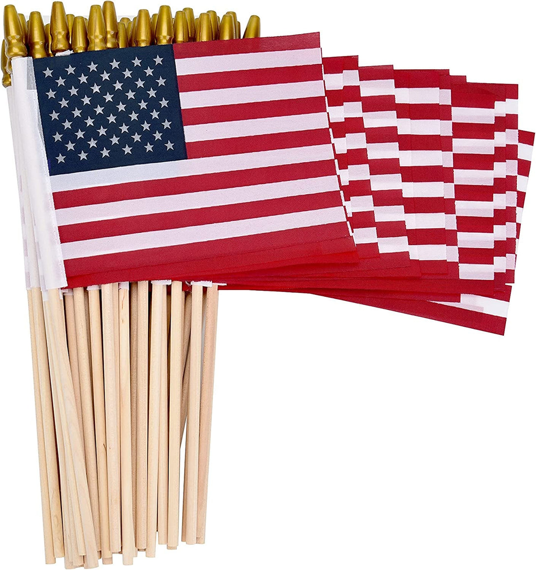 12 Pack Small American Flags on Stick Small US Flags/Mini American Flags for outside 4X6 Inch American Hand Held Stick Flags with Kid-Safe Spear Top, Patriotic Veterans Day Decorations, 4Th of July Decorations