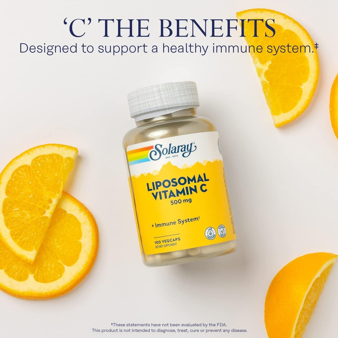 SOLARAY Liposomal Vitamin C 500Mg - Enhanced Absorption Vitamin C Liposomal Blend with Fatty Acids - Antioxidant and Immune Support Supplement - Vegan, 60-Day Guarantee, 100 Servings, 100 Vegcaps