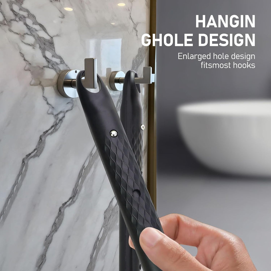 Dual-Sided Silicone Back Scrubber for Shower - Adjustable Long Handle (15.75"-23.62") - Shower Back Brush with Exfoliating & Massage Nubs - Perfect for Elderly, Disabled, Limited Arm Movement(Black)