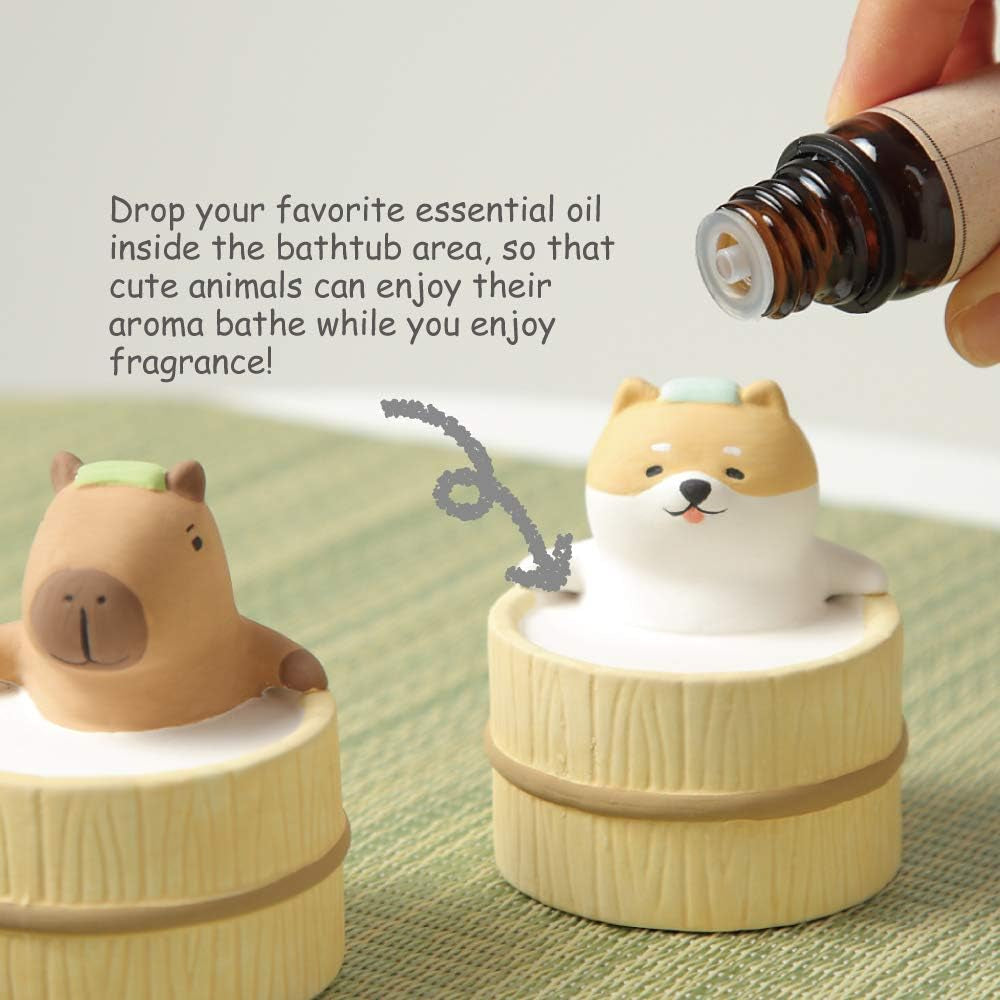 Aroma Ceramic Stone Diffuser [Japan Import] Aromatherapy Essential Oil Diffuser, Non Electric, Passive, Unique, Cute, Animal, Design for Women, Men, and Gifts (Bathing Dog)