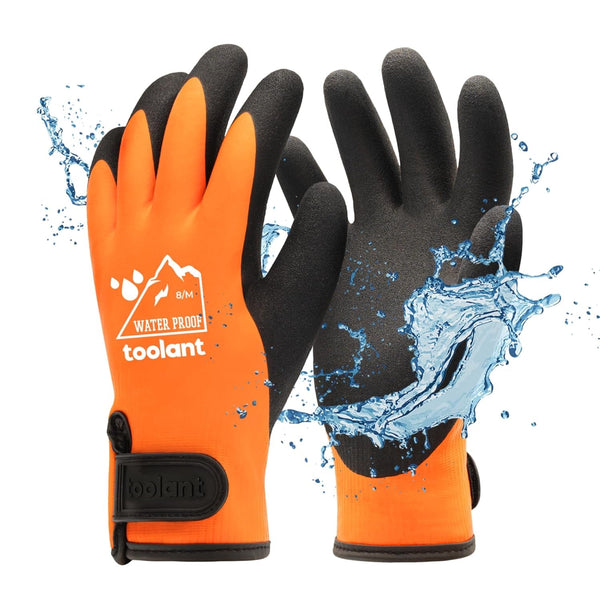 100% Waterproof Gloves for Men and Women, Winter Work Gloves for Cold Weather, Touchsreen, Thermal Insulated Freezer Gloves, with Grip, Orange, Medium