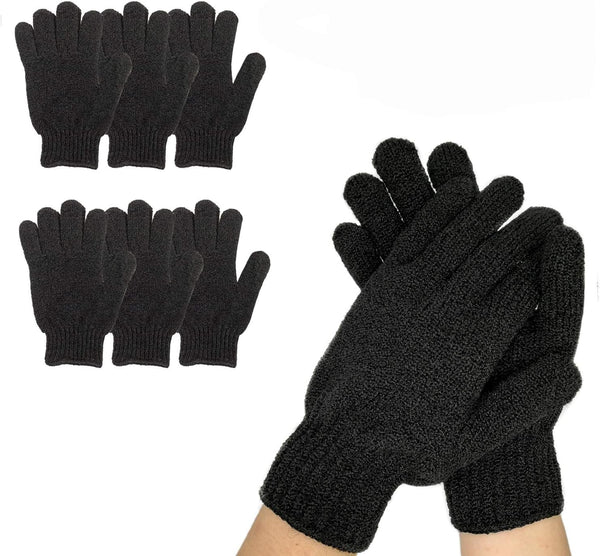 6Pairs Exfoliating Gloves - Premium Black Scrub Wash Mitt for Bath or Shower - Luxury Spa Exfoliation Accessories for Beauty Spa Massage, Suitable for Men and Women