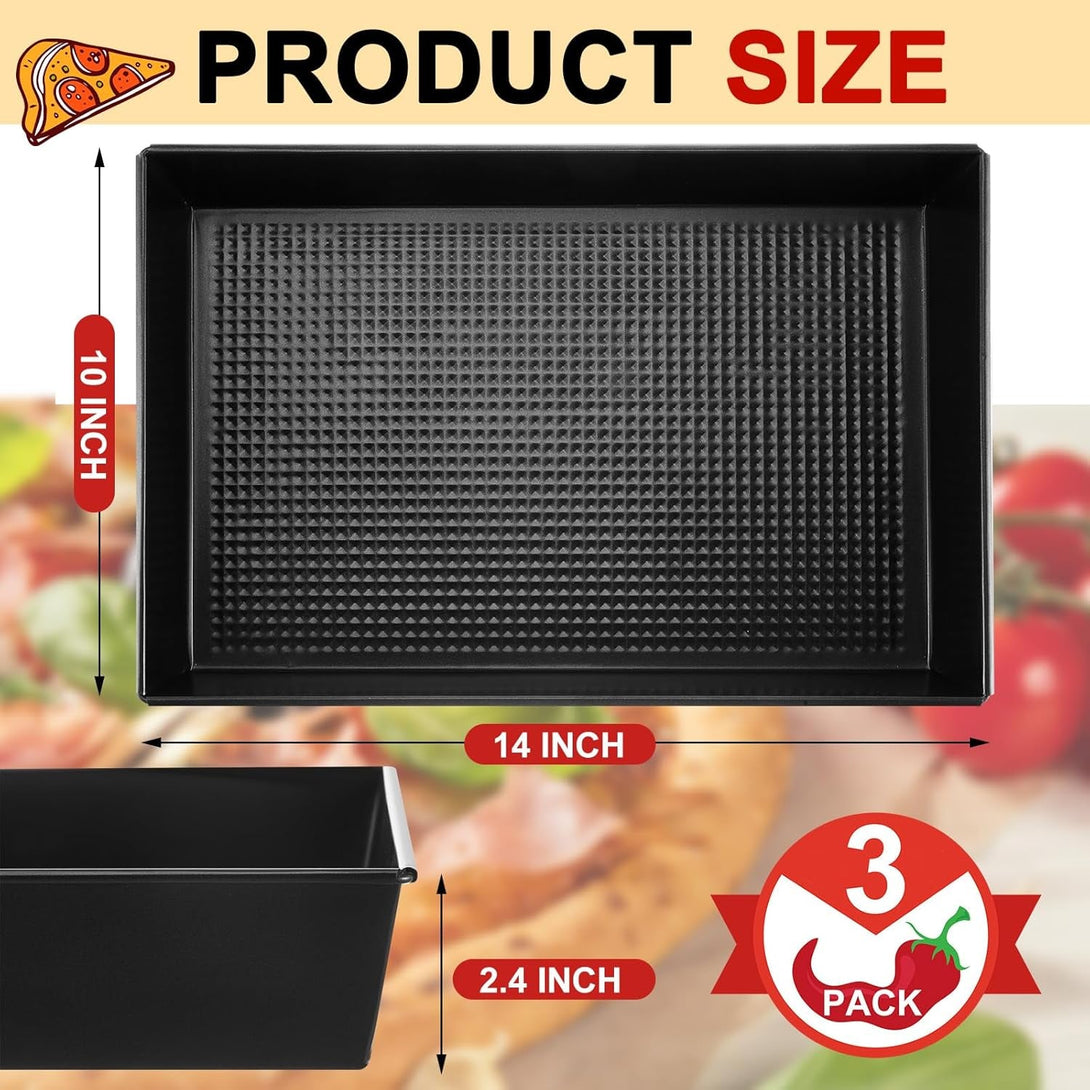 3 Pcs Detroit Style Pizza Pan 10 X 14 X 2.36 Inch Hard Rectangular Deep Pizza Pans Non Stick Sicilian Style Pizza Pan Dish Pre Seasoned Bakeware Kitchenware