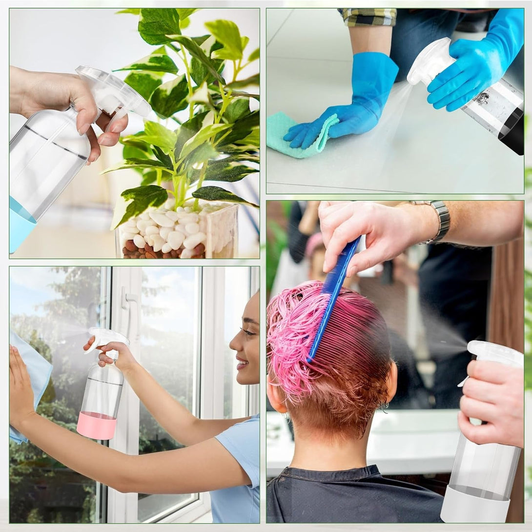 5 PACK/16 OZ Glass Spray Bottles with Upgraded Adjustable Spray Nozzle，Refillable Containers with Silicone Sleeve,Spray Bottle for Hair&Cleaning Solutions&Essential Oils-Pink Blue Gray Black White