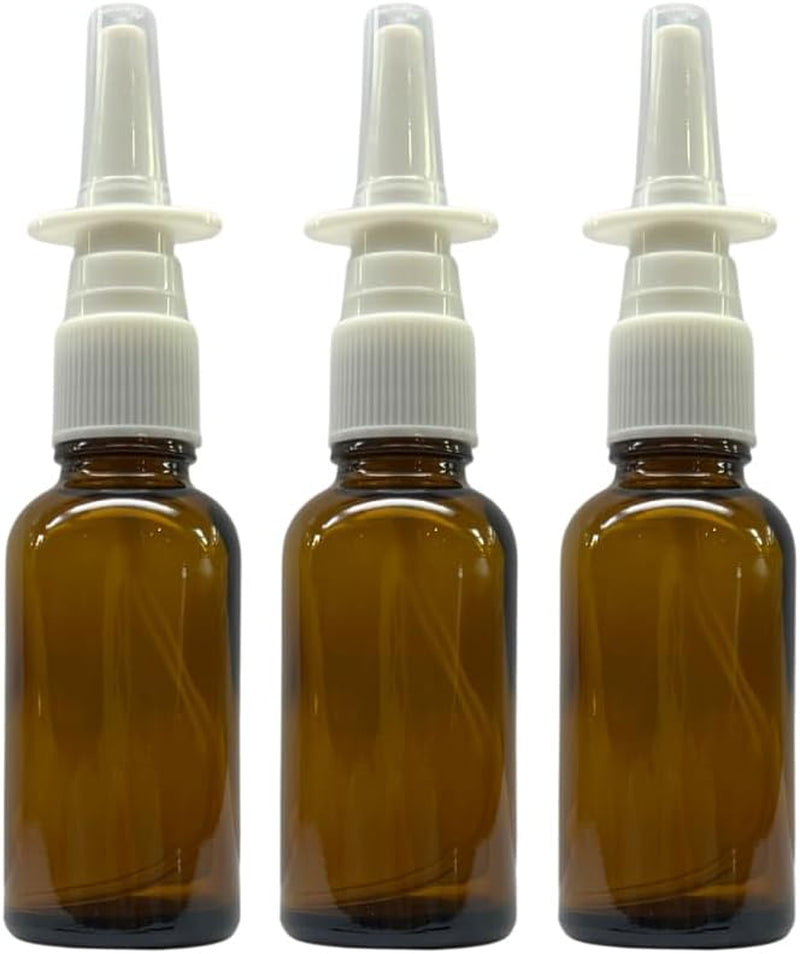 Amber Glass 1 Oz Nasal Sprayer! EMPTY, Refillable, Travel Sized, Quality Glass for Saline Applications! (3 Pack)
