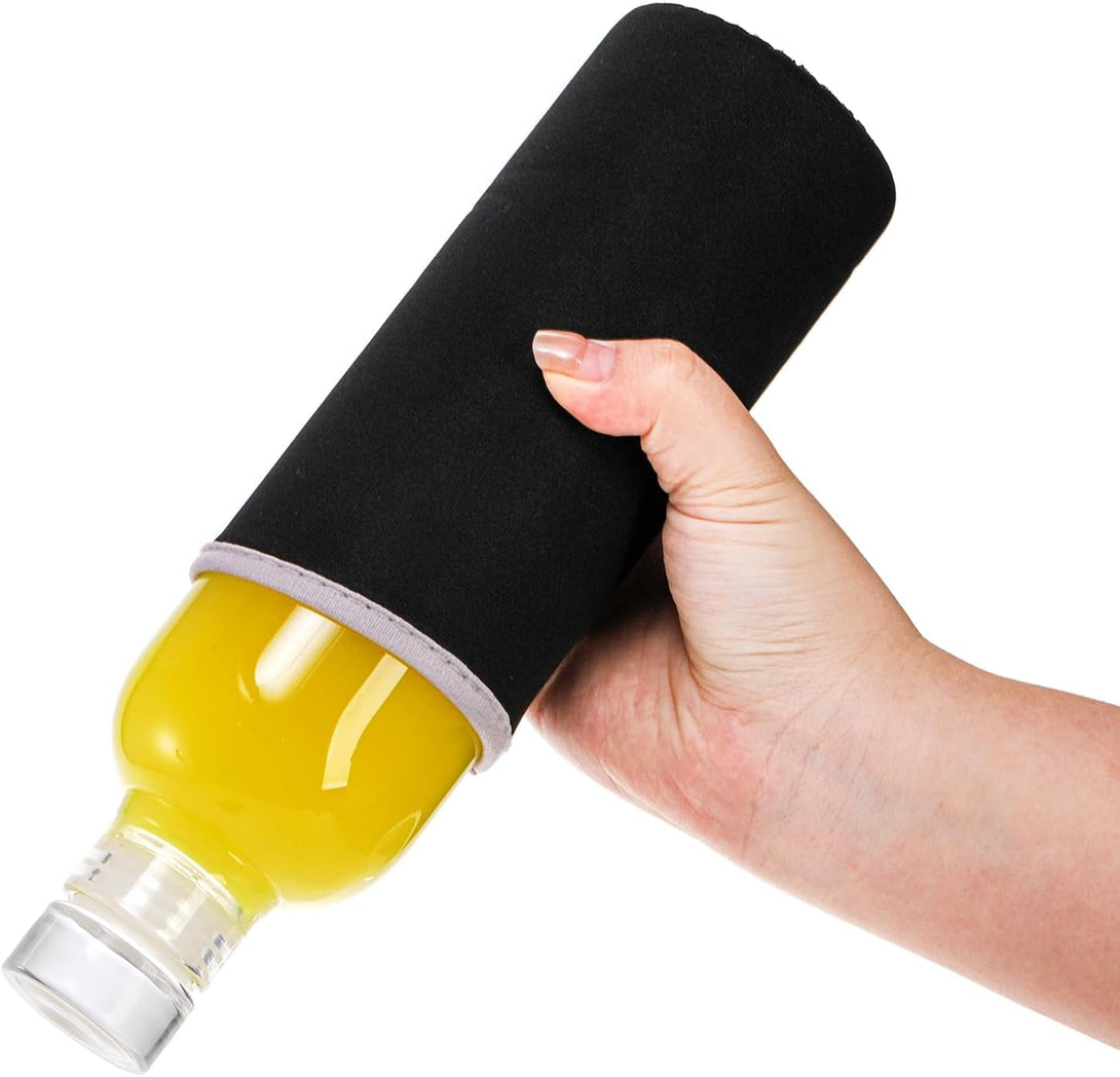 8 Pack Glass Water Bottles with Lids, 16 Oz Clear Glass Juice Bottles with Protective Sleeve Brush, Leak Proof Reusable Refillable Bottles Empty Container for Juice, Milk, Coke, Sodas