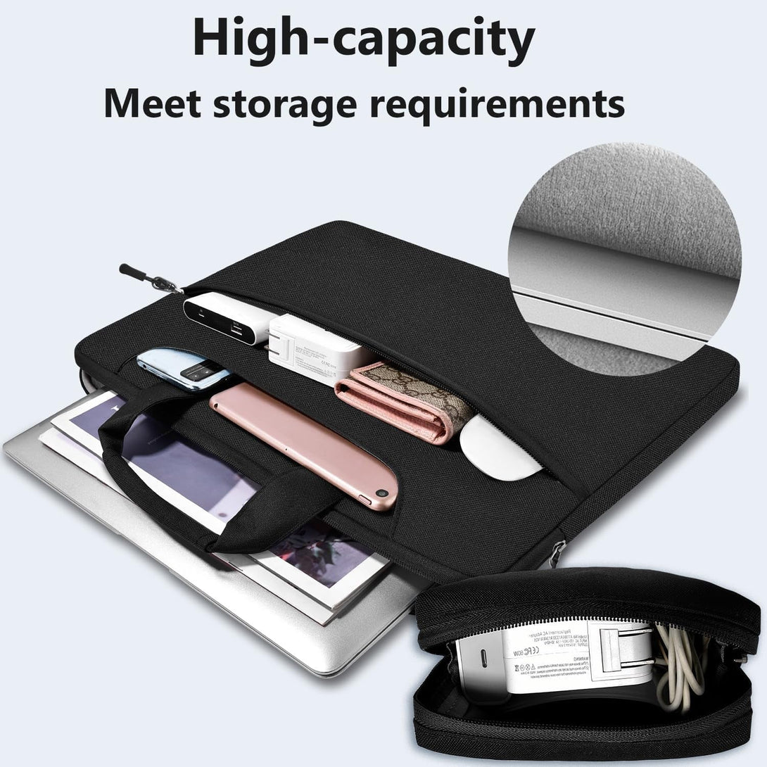 Hseok Slim Laptop Shoulder Bag 13-14 Inch Handbag with Small Case Compatible with Macbook Pro 14" M4/M3/M2/M1 2025-2021, 13.3" Mac Air/Pro, XPS 13/14 and Most 13"-14" Notebooks,Black