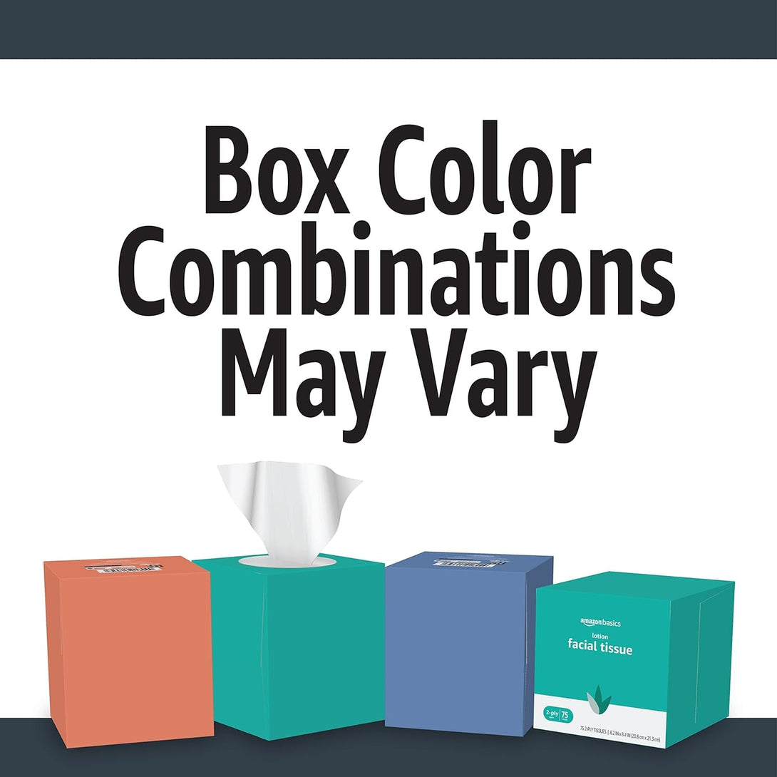 Amazon Basics Facial Tissue with Lotion, 2-Ply, 300 Count (4 Packs 75), (Packaging May Vary)