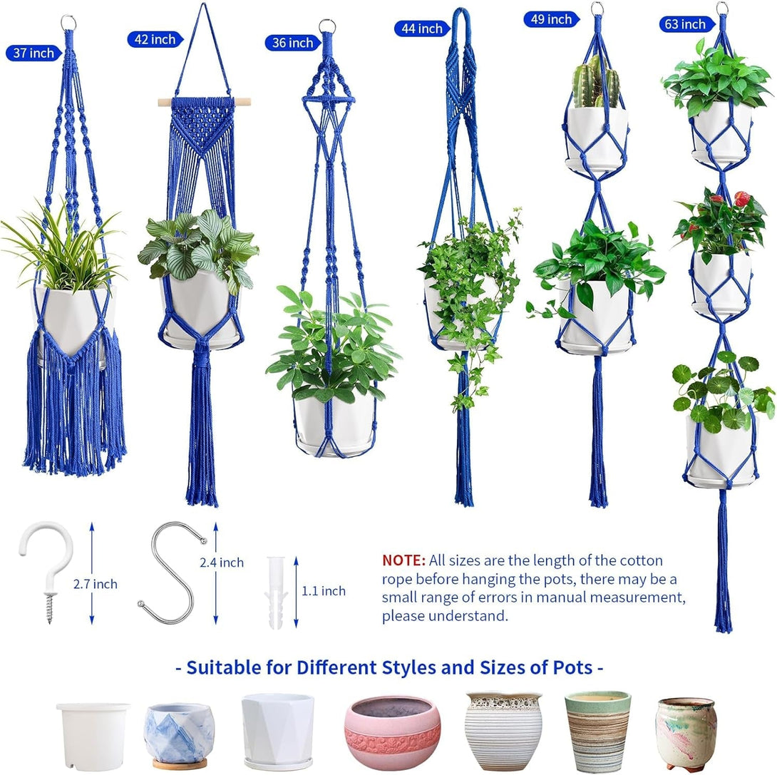 Macrame Plant Hangers, 6Pack Hanging Planters for Indoor Plants W/ 6 Set Hangers Kit Handmade Macromay Plant Hangers Indoor Flower Pots Holder Stand for Boho Home Décor (POTS NOT Included)