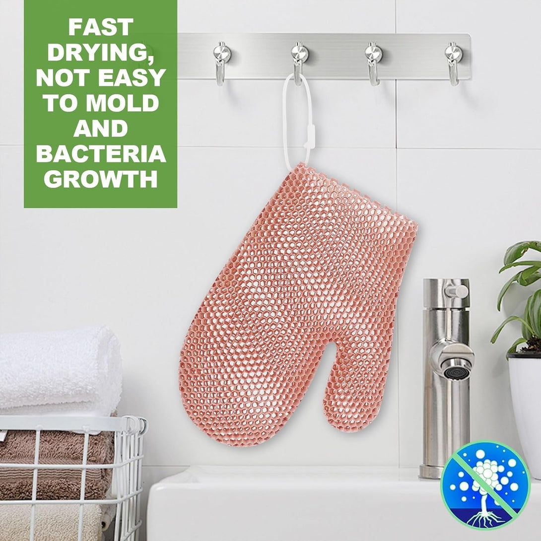 Honeycomb Exfoliating Bath Gloves - Microfiber for Enhanced Blood Circulation & Soft, Smooth Skin - Exfoliating Shower Mitt Sponges for All Skin Types (Pink - Glove)