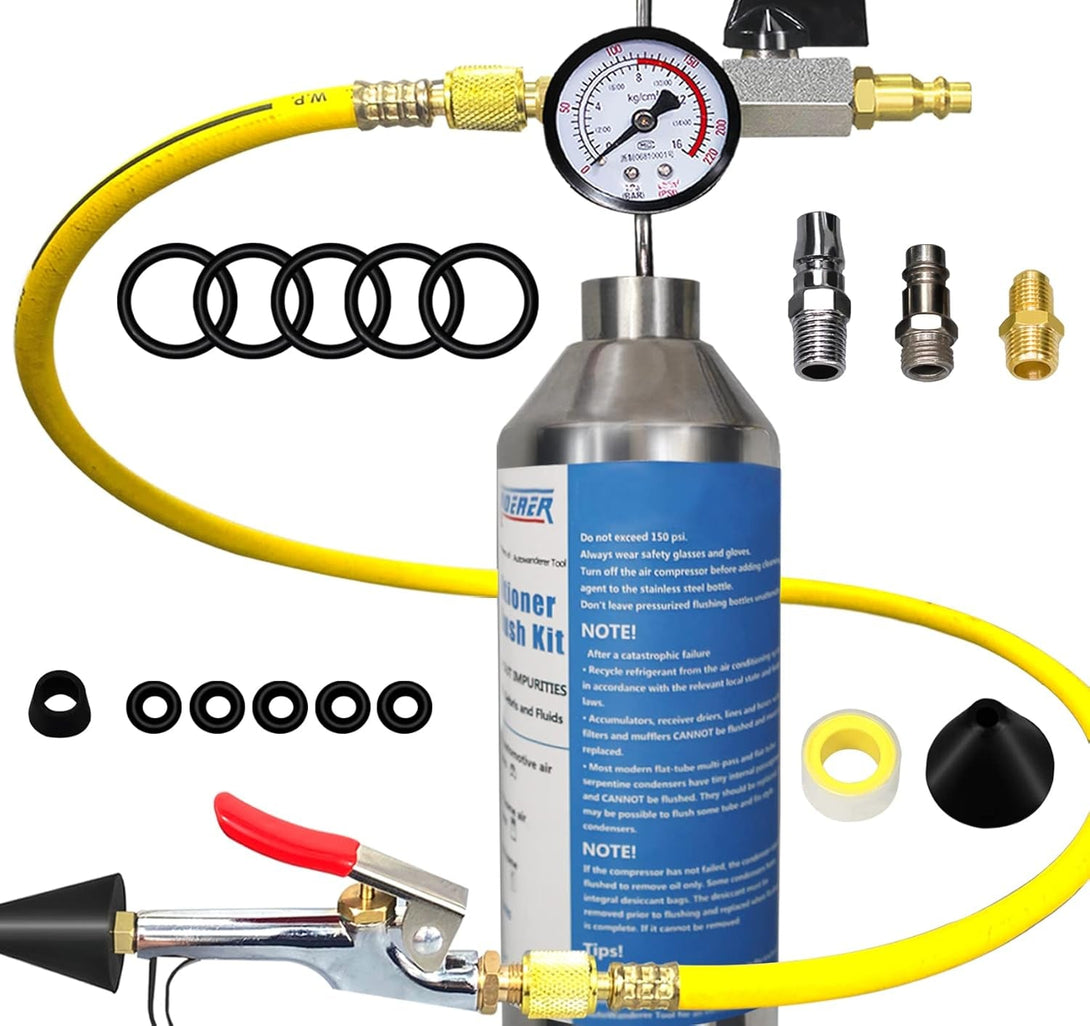 AC Flush Kit Air Conditioner System Flush Canister Gun Set for Clean A/C Line Flush R134A R410A R404A