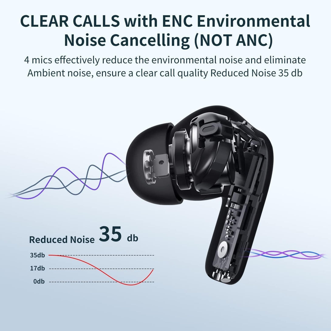 A40 Pro Wireless Earbuds, 50Hrs Playtime Bluetooth Earbuds Built in Noise Cancellation Mic with Charging Case, Headphones Stereo Sound, IPX7 Waterproof Ear Buds for Iphone and Android