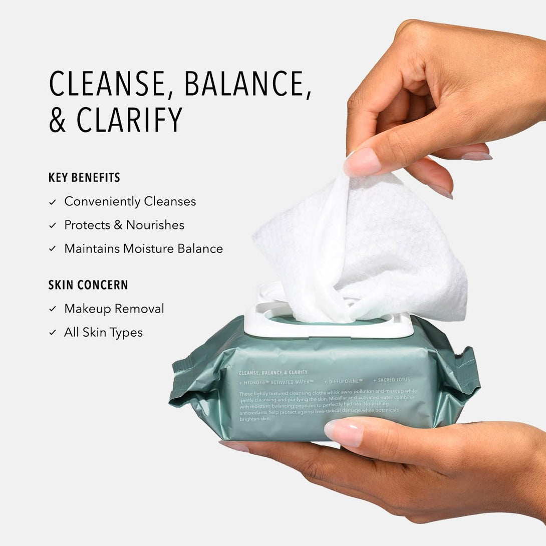 Hydropeptide Hydroactive Cleanse, Micellar Facial Cloths, Gently Cleanses Skin, Hydrating and Nourishing, 30 Count
