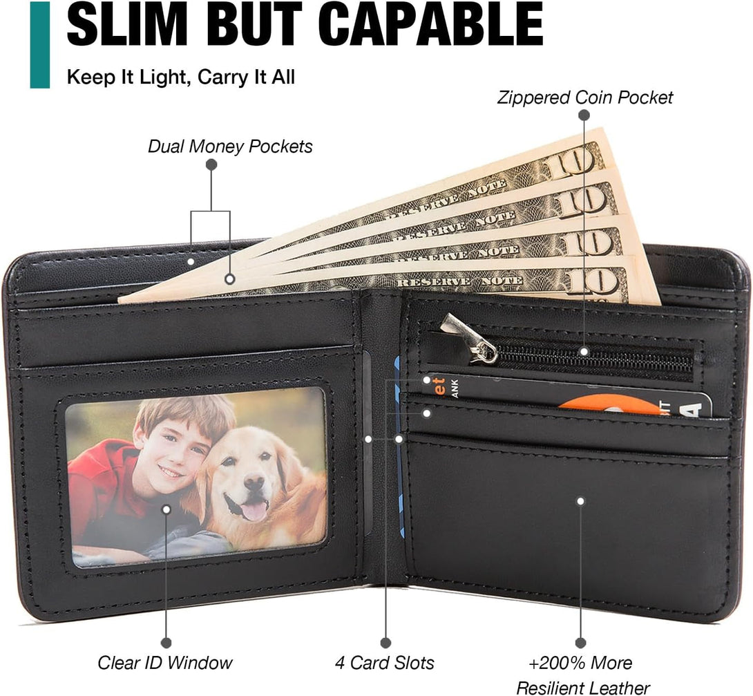 Kids Wallet for Boys, Cool Teen Boys Wallet for Kids Ages 4-5-6-7-8-9-10-11-12-13-14-15-16, Leather Wallet for Teen Boy, Bifold Bi Fold Teenage Teenager Youth Child Gift for Christmas Birthday