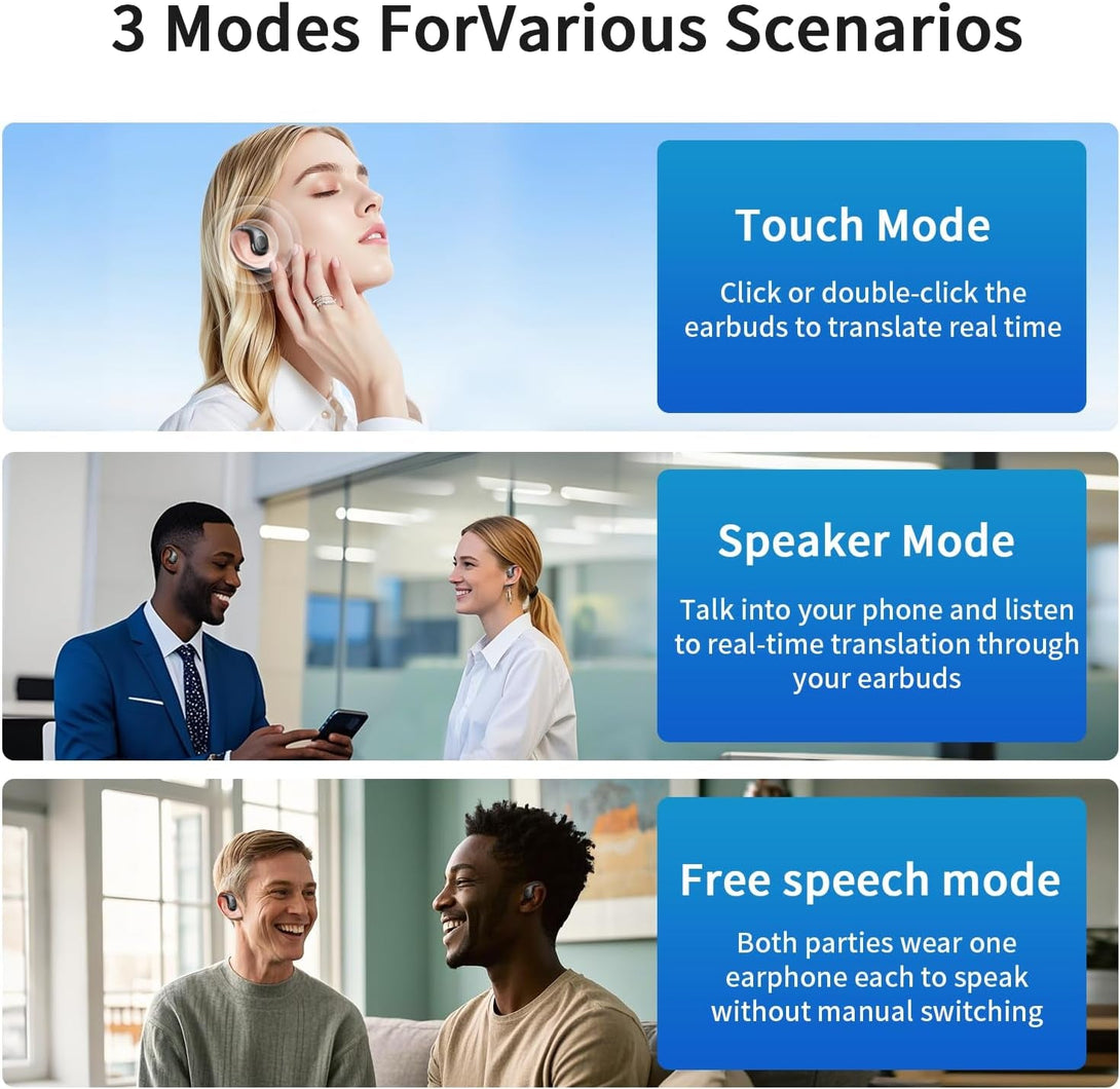 AI Translation Earbuds Real Time,Ows 3-In-1 Open-Ear Translating Ear Buds,144 Language Translator Earbuds with Ios & Android for Business and Learning - Black