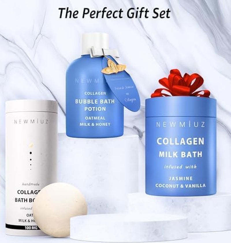 Creamy Collagen Bubble Bath Bombs with Oatmeal Milk Honey Essential Oils Luxurious Bath Gift Dry Skin Nourishment Indulge in a Blissful Bathing Spa