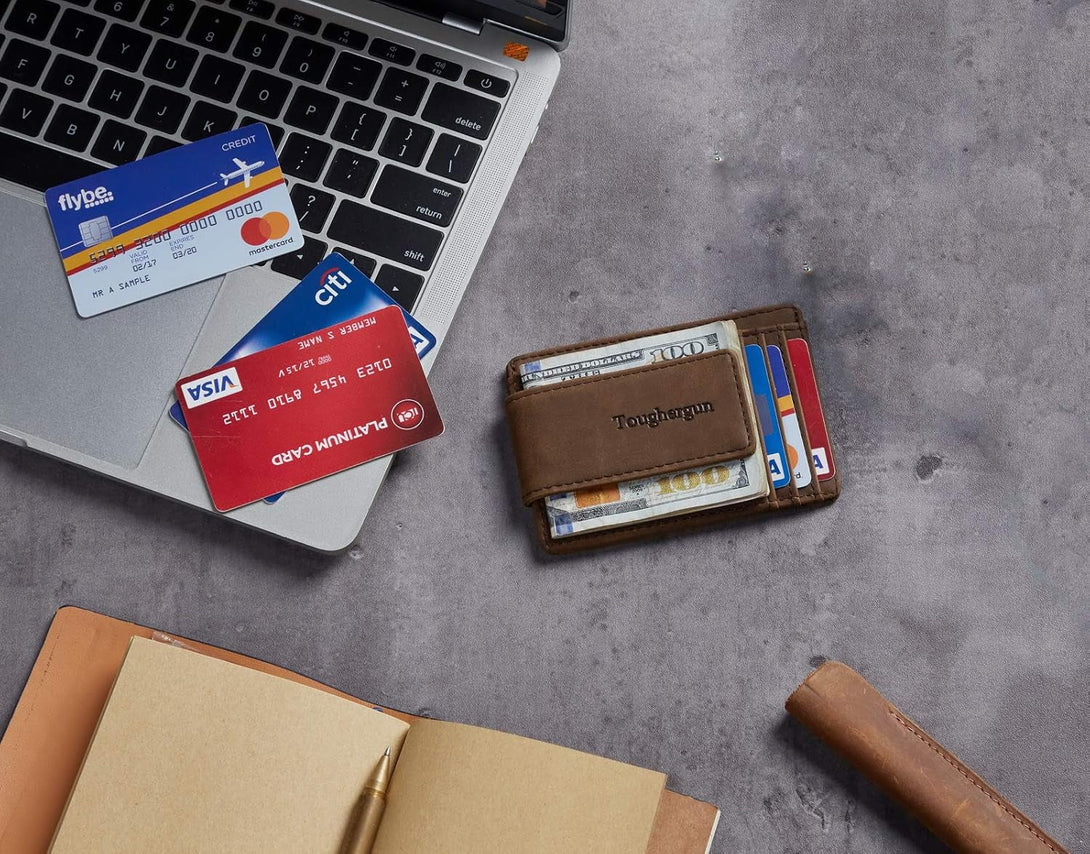 Toughergun Slim Minimalist Wallet for Men with Magnetic Money Clip Leather Wallet, Credit Card Holder RFID Blocking Front Pocket Holds Cash and Cards