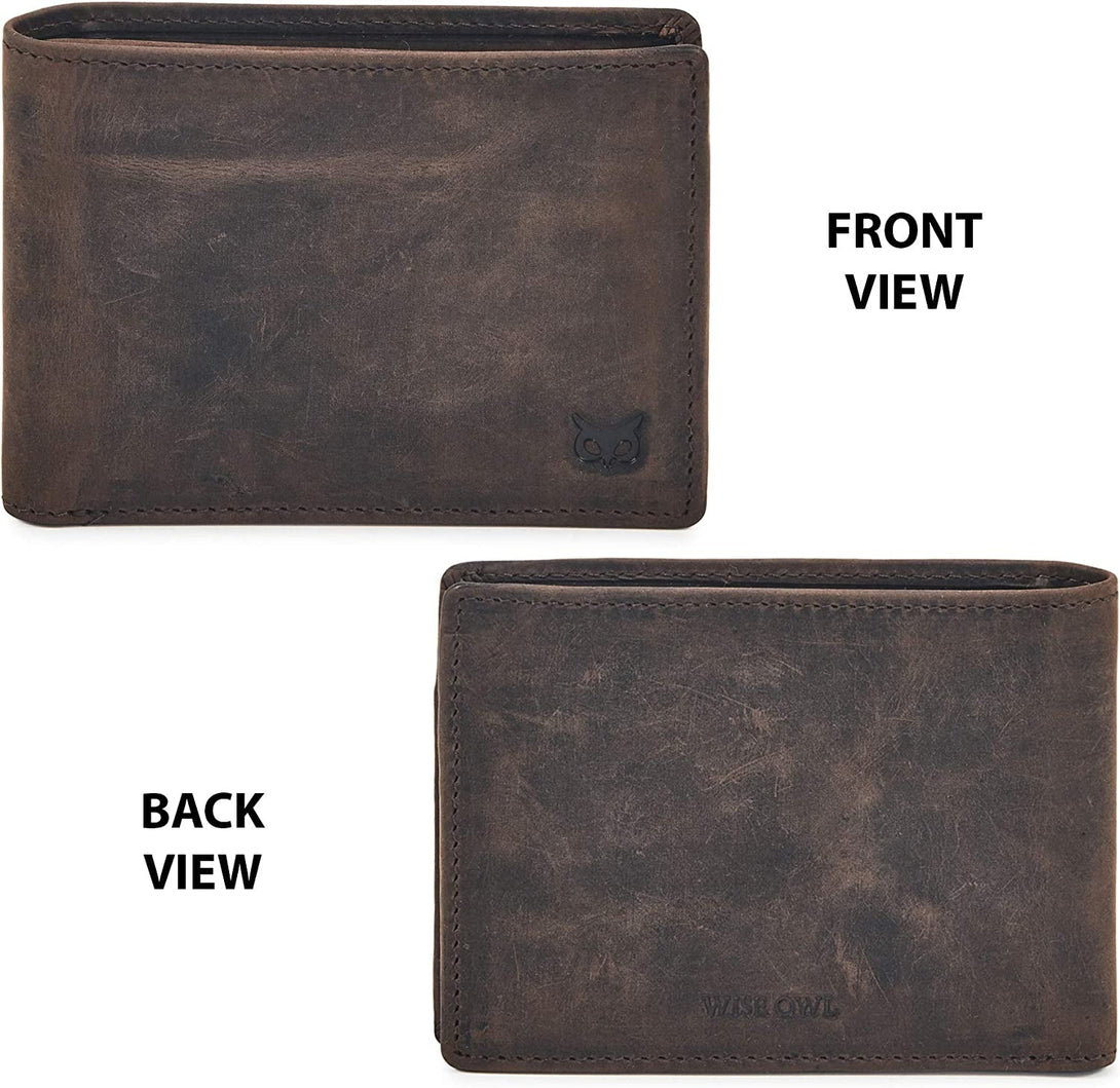 Real Leather Mens Bifold Wallet RFID Blocking Slim Minimalist Front Pocket - Thin & Stylish with ID Window in Gift Box (Crazy Horse, Coffee)