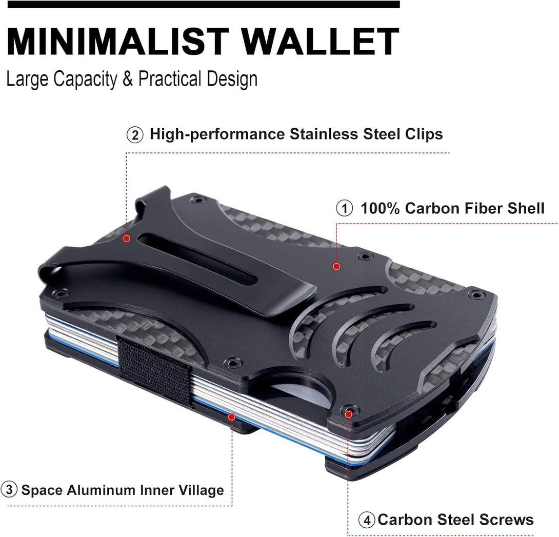 Tactical Wallet, Carbon Fiber Wallet, Metal Money Clip Wallet, RFID Blocking Minimalist Wallet for Men Slim Aluminum Credit Card Holder