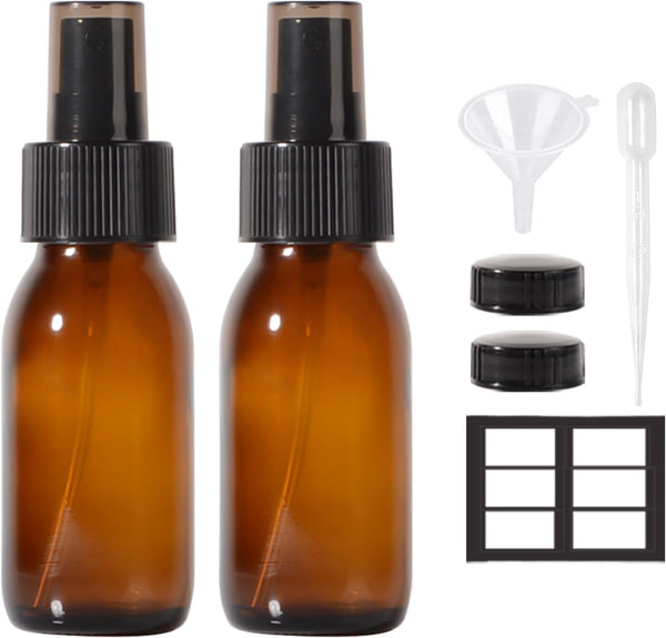 Amber Glass Spray Bottles,2Oz Refillable Empty Bottle for Hair, Essential Oil,Plants, Cleaning Solutions,Small Fine Mist Spray(2Pack)