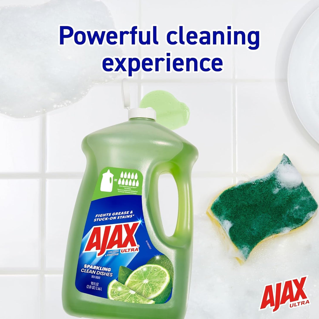 Ajax Ultra Liquid Dish Soap Vinegar and Lime Scent, Sparkling Clean Dishes, 90 Fl Oz Bottle