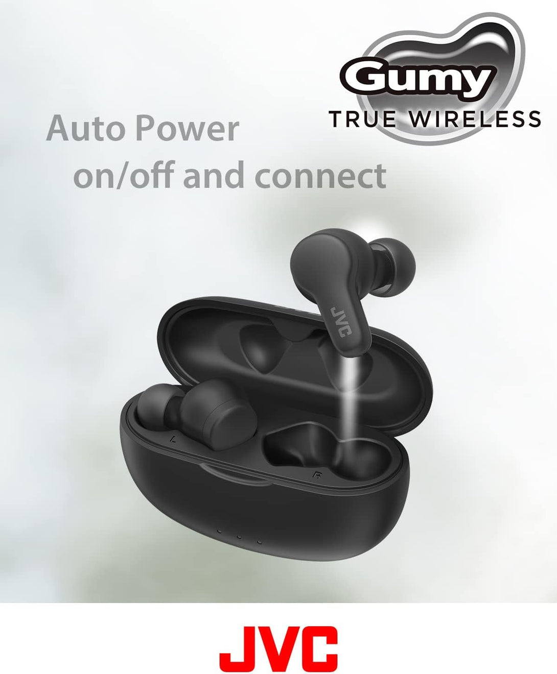 JVC Gumy True Wireless Earbuds, Bluetooth 5.3, Charging Case, 24-Hour Playback, IPX4 Water Resistant, Comfortable Secure Fit with XS/S/M/L Earpieces, Built-In Mic for Calls, Iphone/Android/Pc - HAA7T2