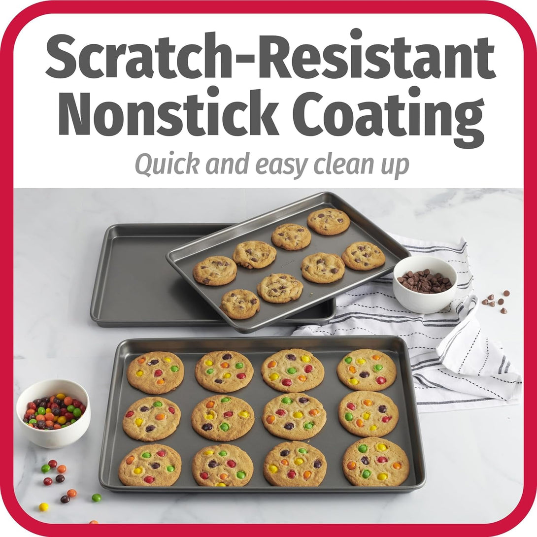 Goodcook Everyday Nonstick Carbon Steel Baking Sheet Set, 3 Pack – Small 13” X 9”, Medium 15” X 10”, Large 17” X 11” – Carbon Steel Cooking Pans, Cookie Sheet Bakeware Set