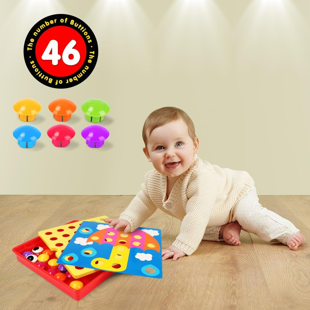 AMOSTING Matching Mosaic Pegboard – Sensory Early Educational Kids Activity, Gifts for Toddlers