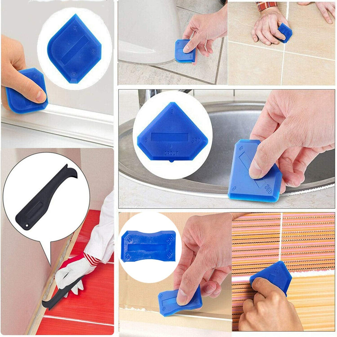 3 in 1 Silicone Caulking Tools（Stainless Steelhead）, Sealant Finishing Tool Grout Scraper, Reuse and Replace 5 Silicone Pads, Great Tools for Kitchen Bathroom Window, Sink Joint
