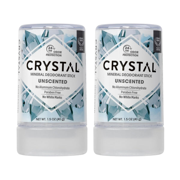 CRYSTAL™ Travel Stick Mineral Deodorant - Unscented Body Deodorant with 24-Hour Odor Protection, Non-Staining & Non-Sticky, Aluminum Chloride & Paraben Free, 1.5 FL OZ – (Pack of 2)