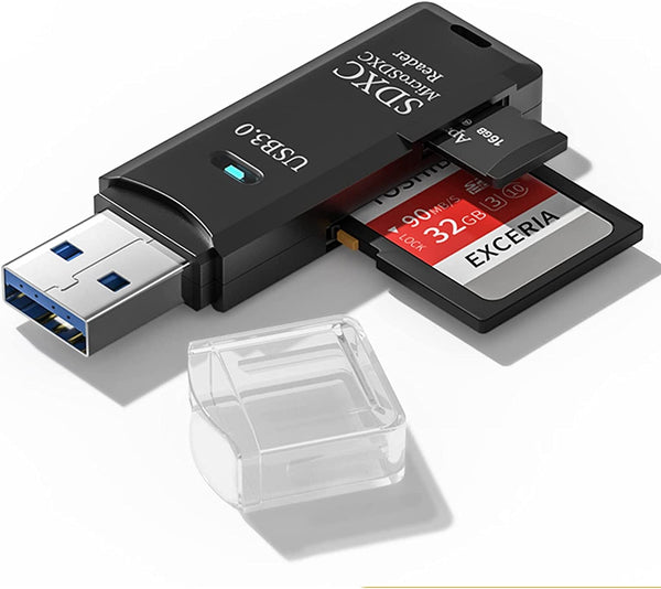 USB3.0 Micro SD Card Reader, 5Gbps 2-In-1 SD Card Reader to USB Adapter, Wansurs Memory Card Reader for SDXC, SDHC, MMC, RS-MMC, Micro SDXC, Micro SD, Micro SDHC and UHS-I Cards (1Pack Black)