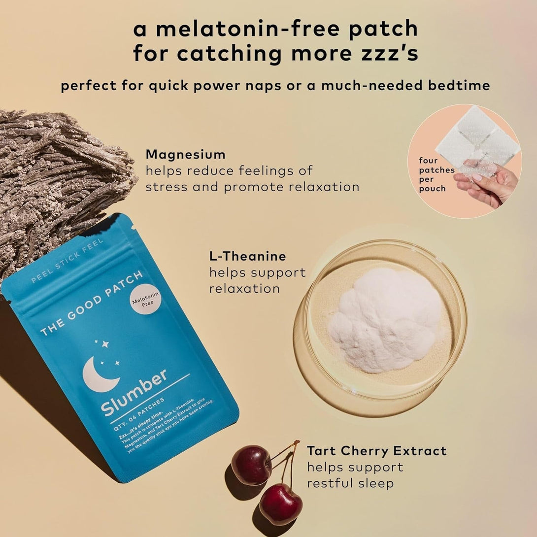 The Good Patch Slumber Sleep Patch Support, Melatonin Free, Sustained Release, Natural Patch with L-Theanine, Magnesium, Tart Cherry Extract, Plant Powered Wearable Wellness (4 Count (Pack of 2))