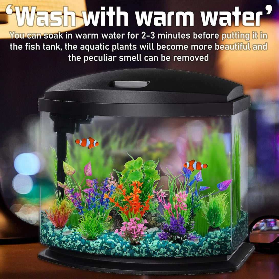 Ameliade Fish Tank Decorations Aquarium Artificial Plastic Grass Plants Decor Small Betta Goldfish Turtle Tank Accessories （11 Pieces）