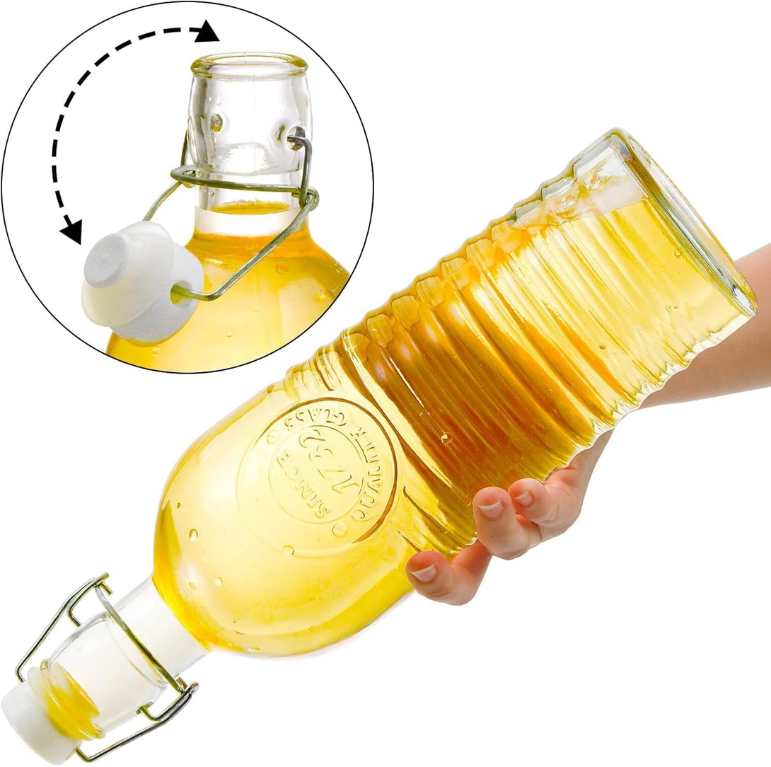 Nicunom 4 Pack Flip Top Glass Bottle, 40 Oz. / 1.2 Liter Clear Glass Pitcher Airtight Seal Swing Top Brewing Bottle for Beverages, Oils, Kombucha, Beer, Kiefer, Water, Soda