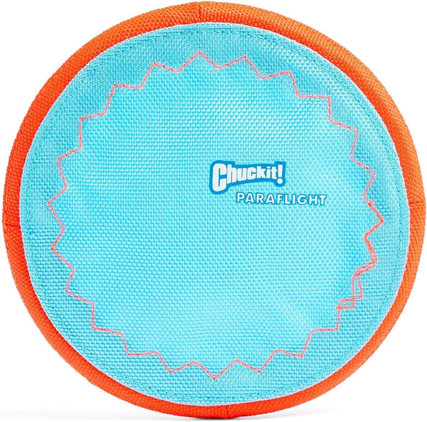 Chuckit! Paraflight Flying Disc Dog Toy - Water Floating Flyer - Durable Nylon Construction with Soft Rubber Edges - for Small and Medium Dogs - Size Small - 6.75" L X 6.75" W - Pack of 1