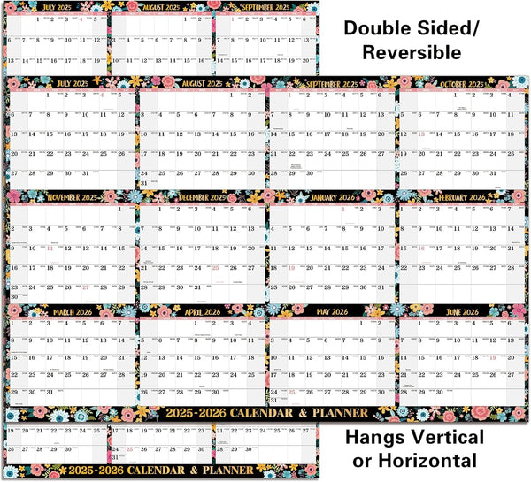 2025-2026 Dry Erase Calendar - JUL.2025 - JUN.2026, 2025-2026 Yearly Wall Calendar, 34.6" X 22.9", Dry Erase Wall Calendar with Thick Paper, Vertical/Horizontal