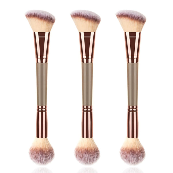 3PCS Double Ended Makeup Brush, round Top Brush for Blush, Slant Brush for Contour and Highlighter, Perfect For