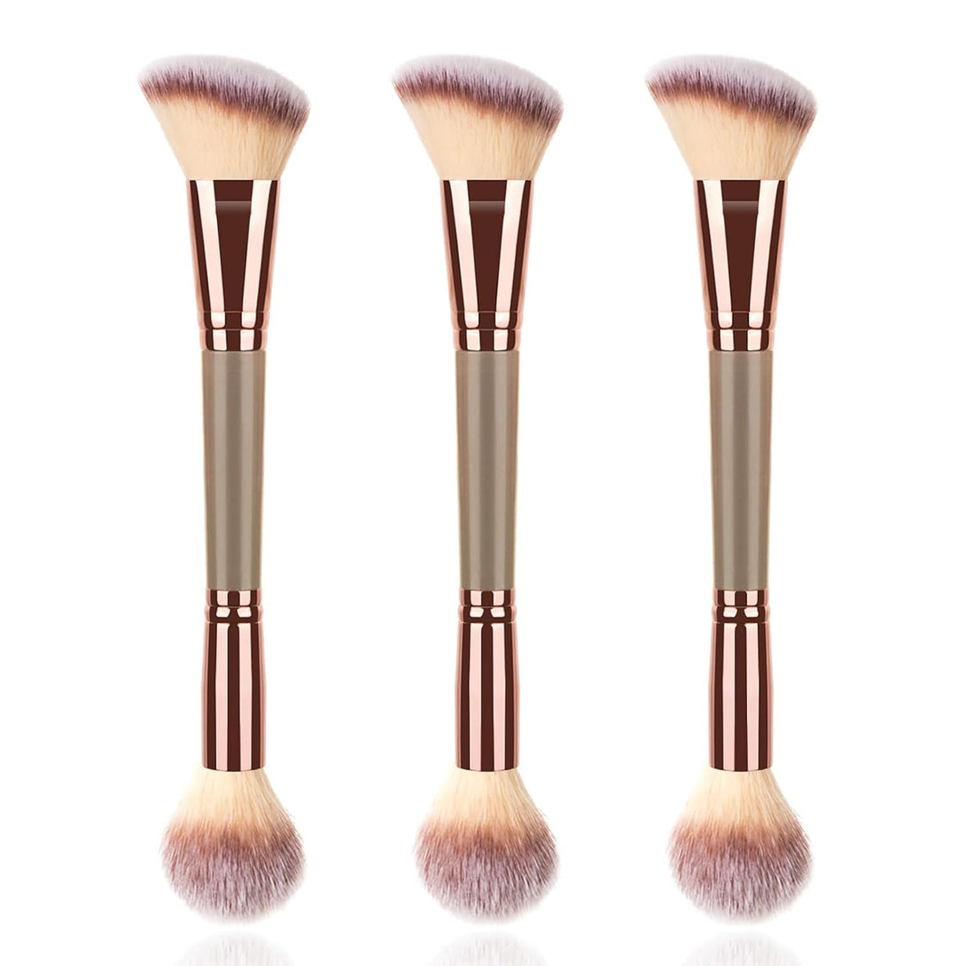 3PCS Double Ended Makeup Brush, round Top Brush for Blush, Slant Brush for Contour and Highlighter, Perfect For